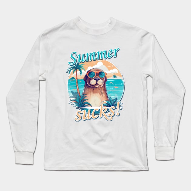 Summer sucks Otter seal sea lion with sunglasses Long Sleeve T-Shirt by TeePulseMania